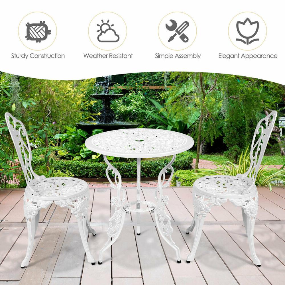 3PCS Patio Table Chairs Furniture Bistro Set Cast Aluminum Outdoor Garden White OP70330 - youronestopstore23