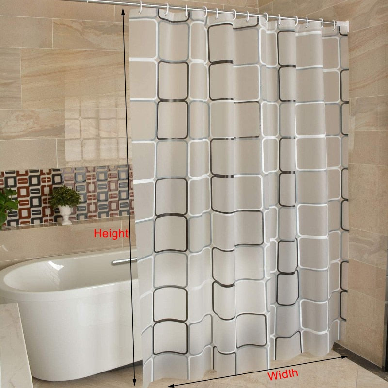Bathroom Shower Curtain Waterproof Mildew Proof PEVA Bath Curtains Translucent Modern Square Plaid Toilet Curtain With Hooks