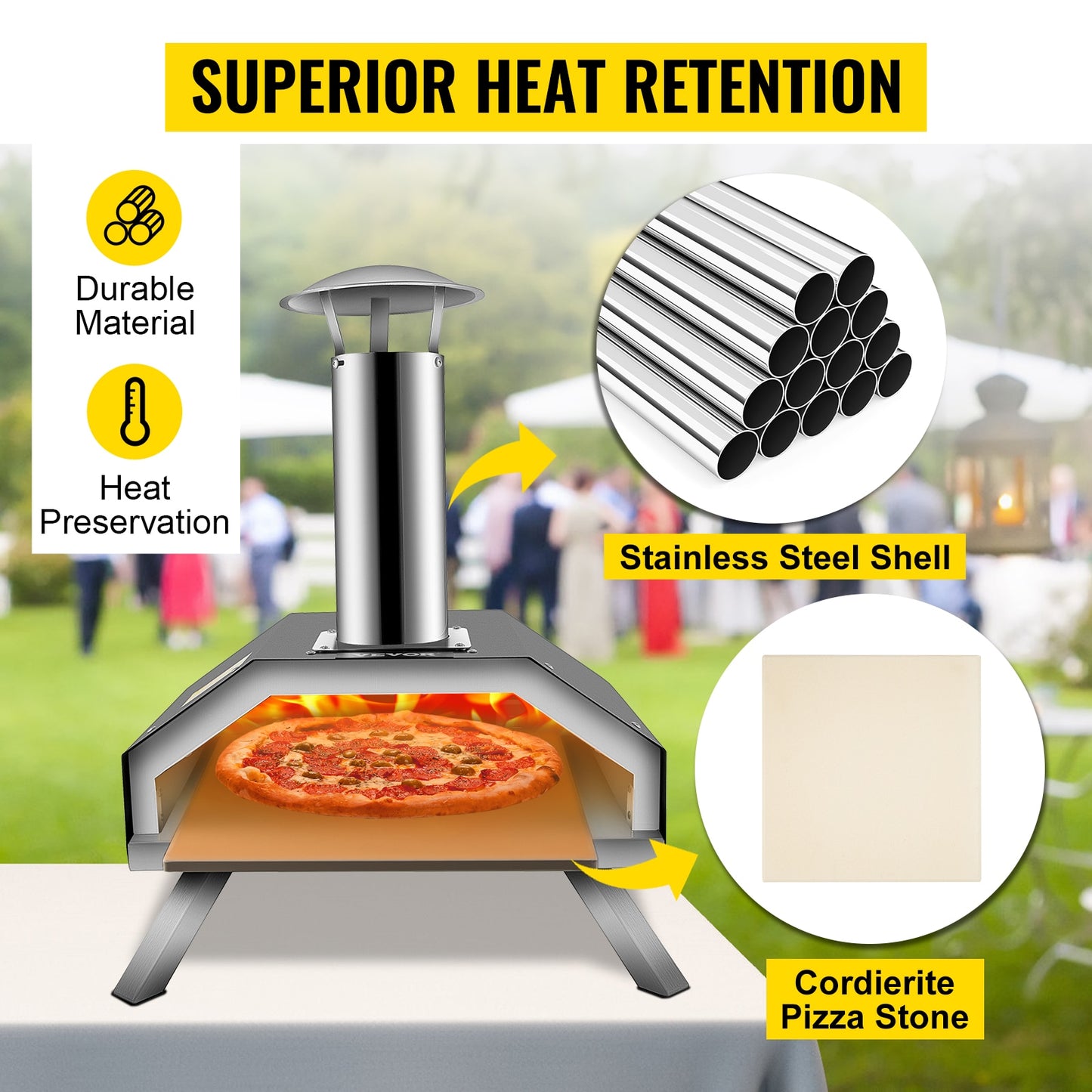 VEVOR Portable Pizza Oven Good Insulation Effect 304 Stainless Steel Foldable Feet Complete Accessories Bag for Outdoor Cooking - youronestopstore23