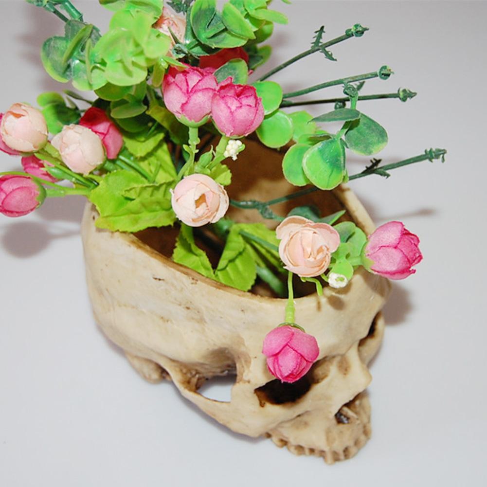 Resin Crafts Human Tooth Skull Fossil Teaching Skeleton Model Halloween Home Office Flower Pot Planter Cranium Decoration - youronestopstore23