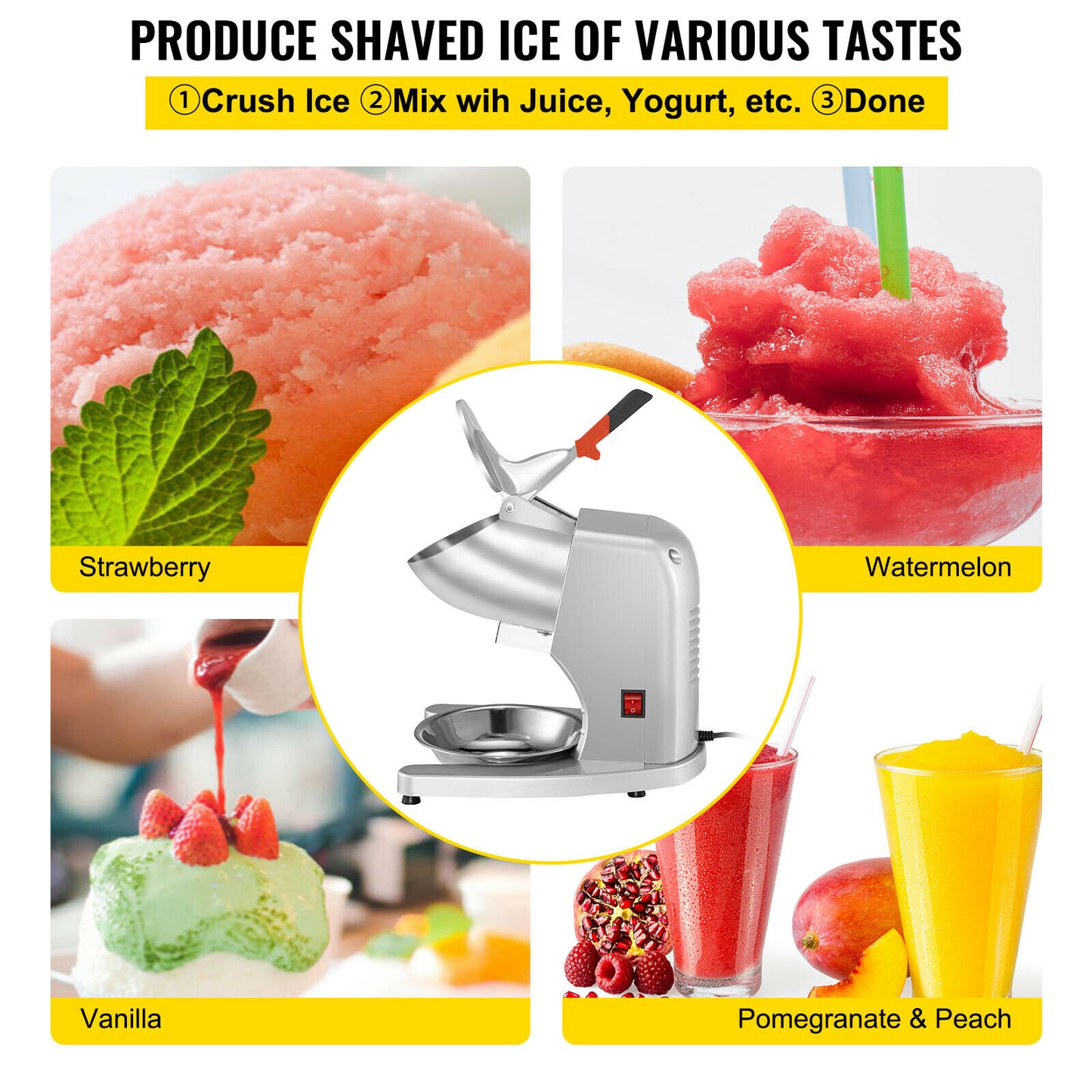 VEVOR Electric Dual Blade Ice Crusher 95Kg/H Commercial Snow Cone Granizing Machine with Free Tray Home Icy Drink Smoothie Maker - youronestopstore23