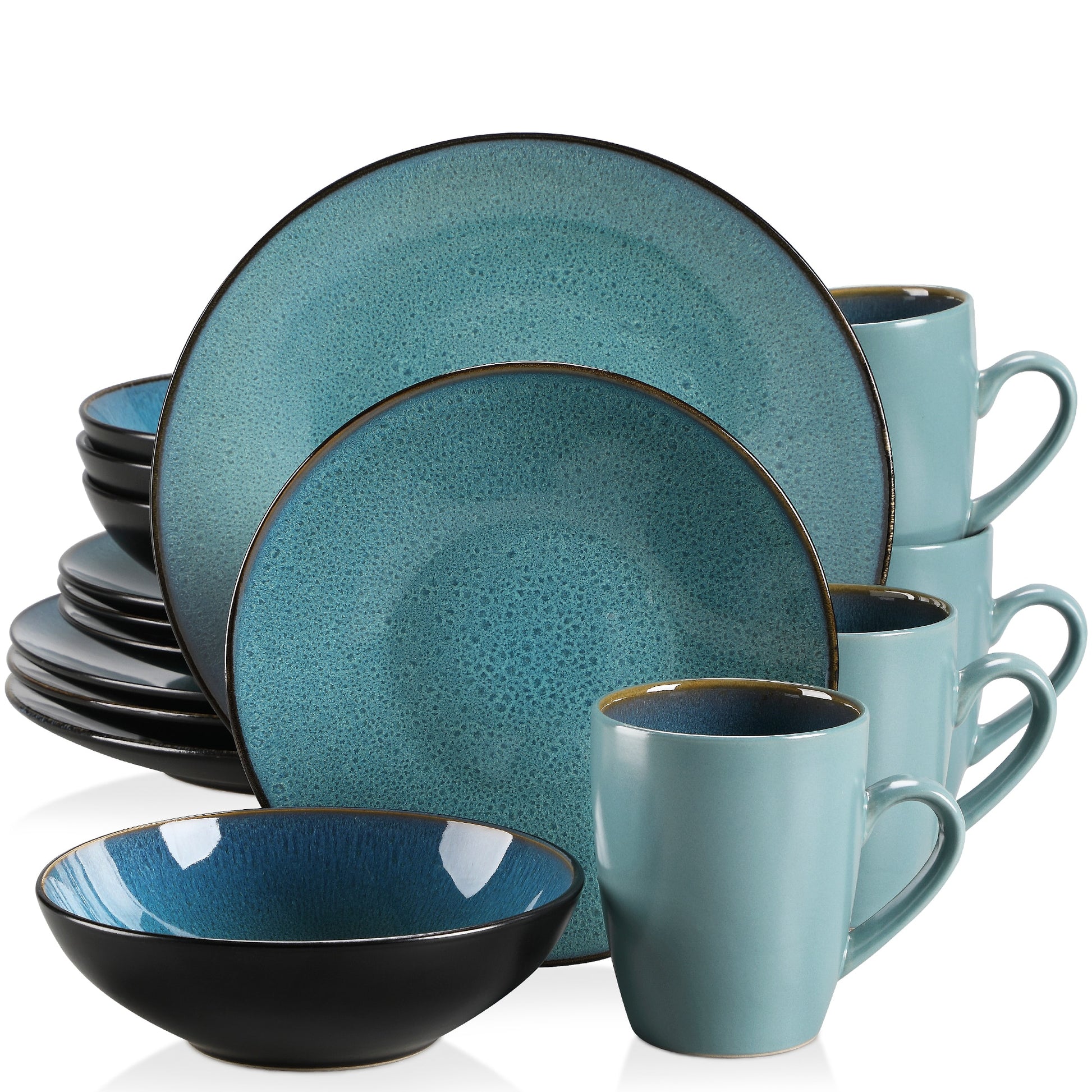 VANCASSO BUBBLE 16/32/48-Piece Tableware Set Vintage Ceramic Blue/Brown Stoneware Set with Dinner&amp;Dessert Plate,Bowl,Coffee Cups - youronestopstore23