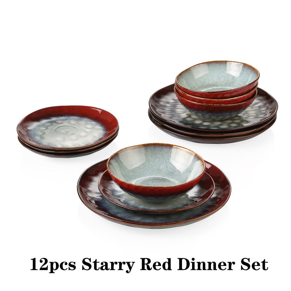 VANCASSO Starry 12/24/36-Piece Dinner Set Vintage Look Ceramic Blue Stoneware Tableware Set with Dinner Plate,Dessert Plate,Bowl - youronestopstore23