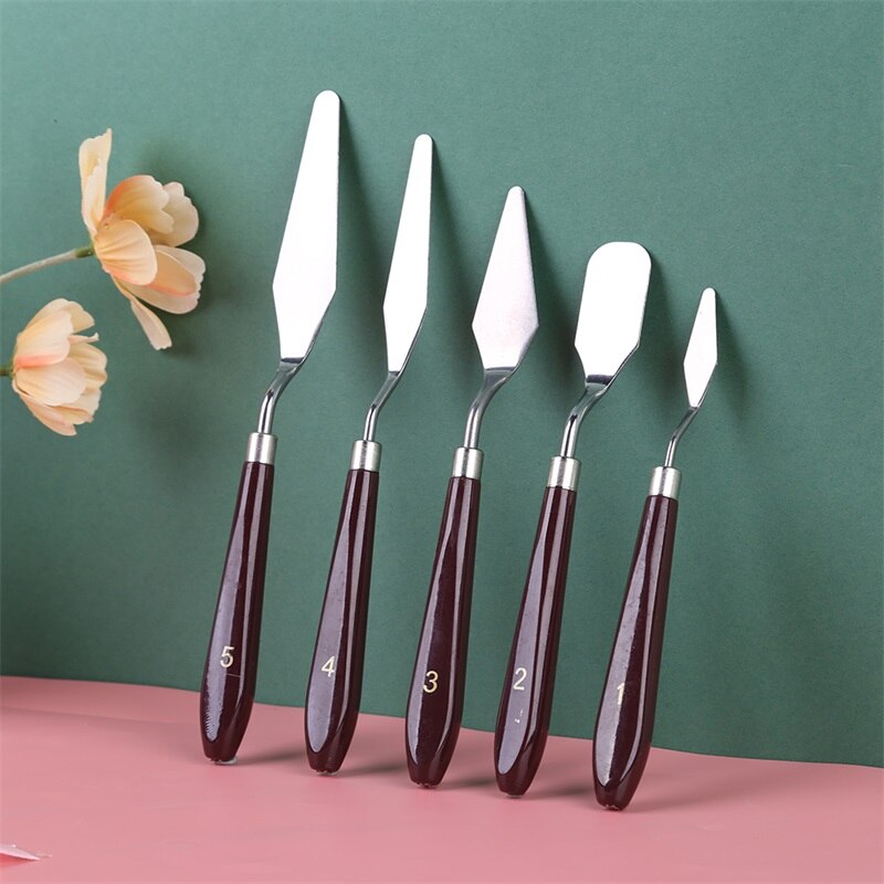 5pcs/set Mixed Media Palette Knife Set Spatula Gouache Supplies for Oil Painting Knife Arts Tool Flexible Blades Mixing Knifes - youronestopstore23