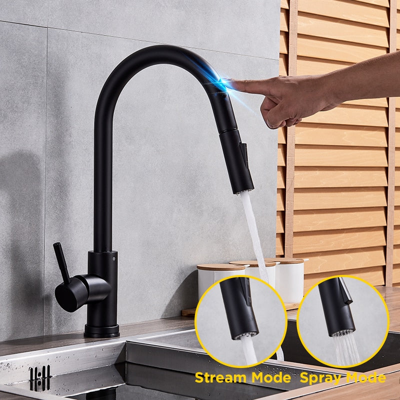 Pull Out Sensor Black Kitchen Faucet Sensitive Touch - youronestopstore23