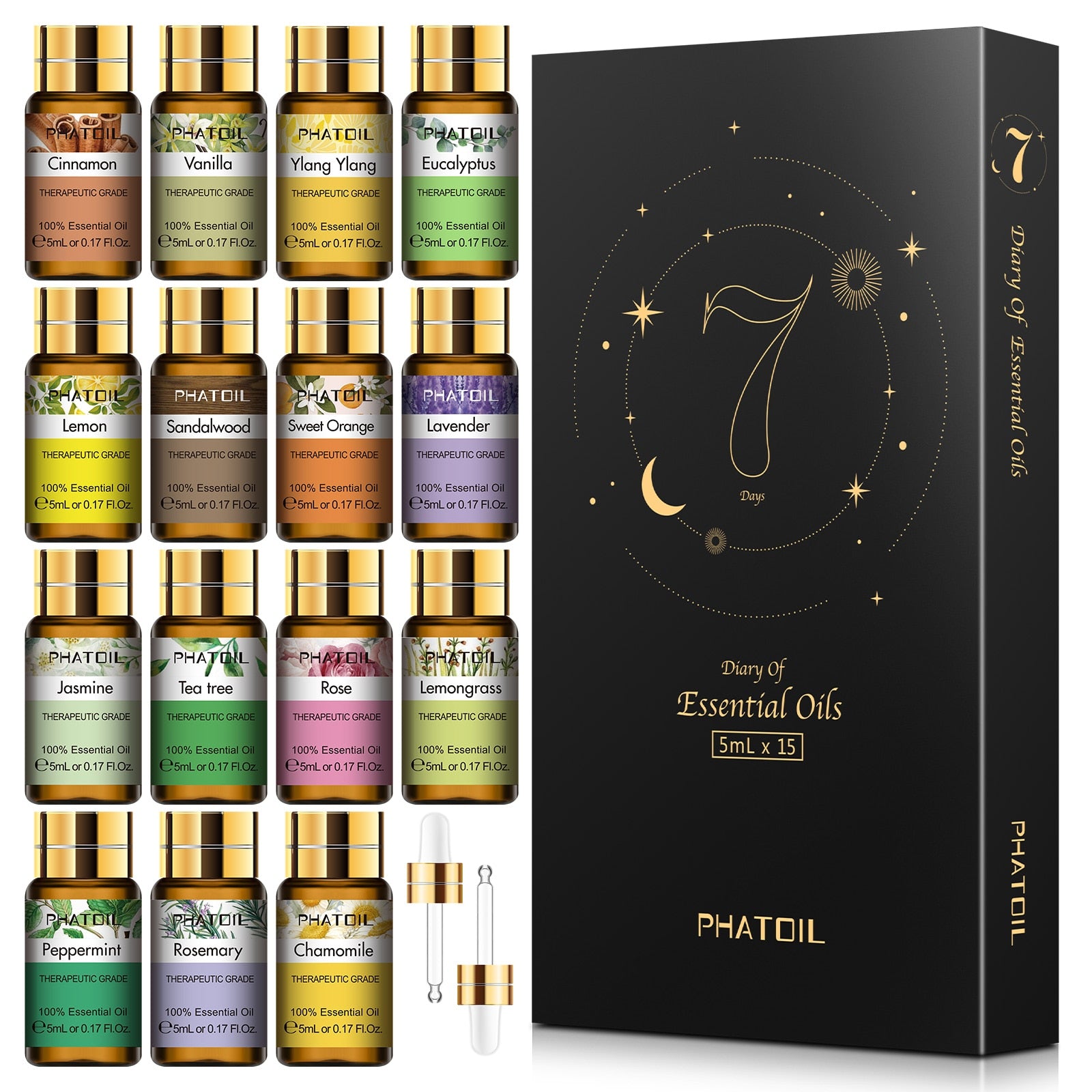 Pure Essential Oils 15pcs Gift Set Natural Plant Aroma Essential Oil Diffuser Eucalyptus Vanilla Mint Lavender Rose Tea Tree Oil - youronestopstore23
