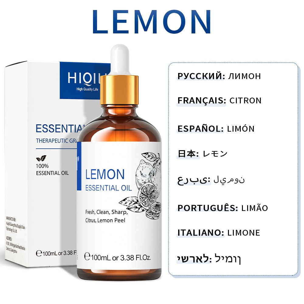 HIQILI 100ML Lemon Essential Oils for Diffuser/Humidifier/Massage/Aromatherapy Aromatic Oil for Candle/Soap Making &amp; Hair Care - youronestopstore23