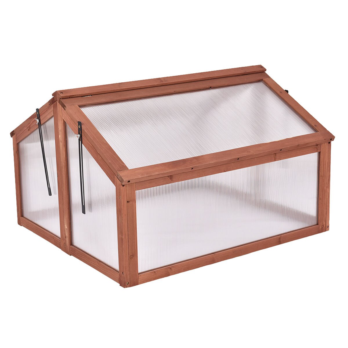 Costway Double Box Garden Wooden Green House Cold Frame Raised Plants Bed Protection - youronestopstore23