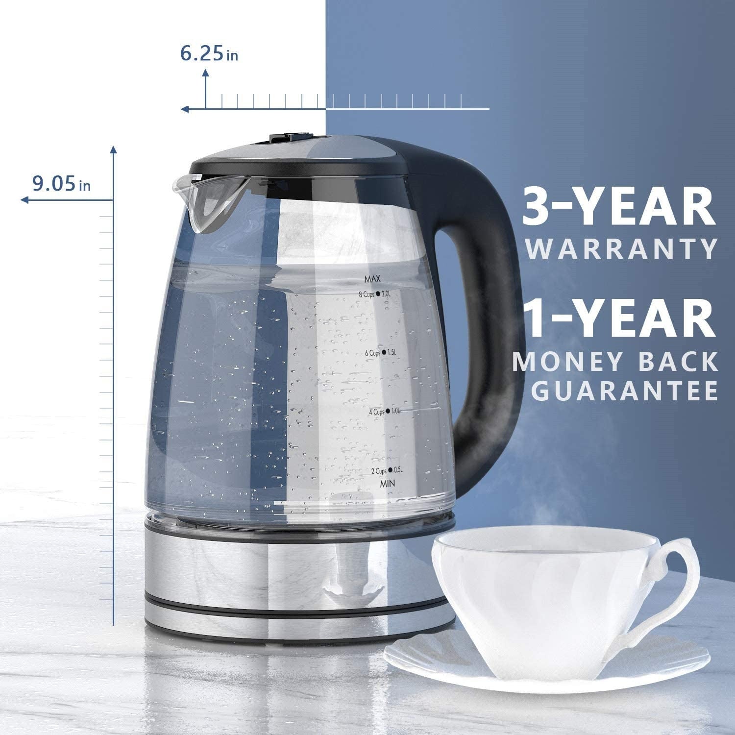 DEVISIB Electric Kettle Temperature Control 4Hours Keep Warm 2L Glass Tea Coffee Hot Water Boiler Food Grade 304 Stainless Steel - youronestopstore23