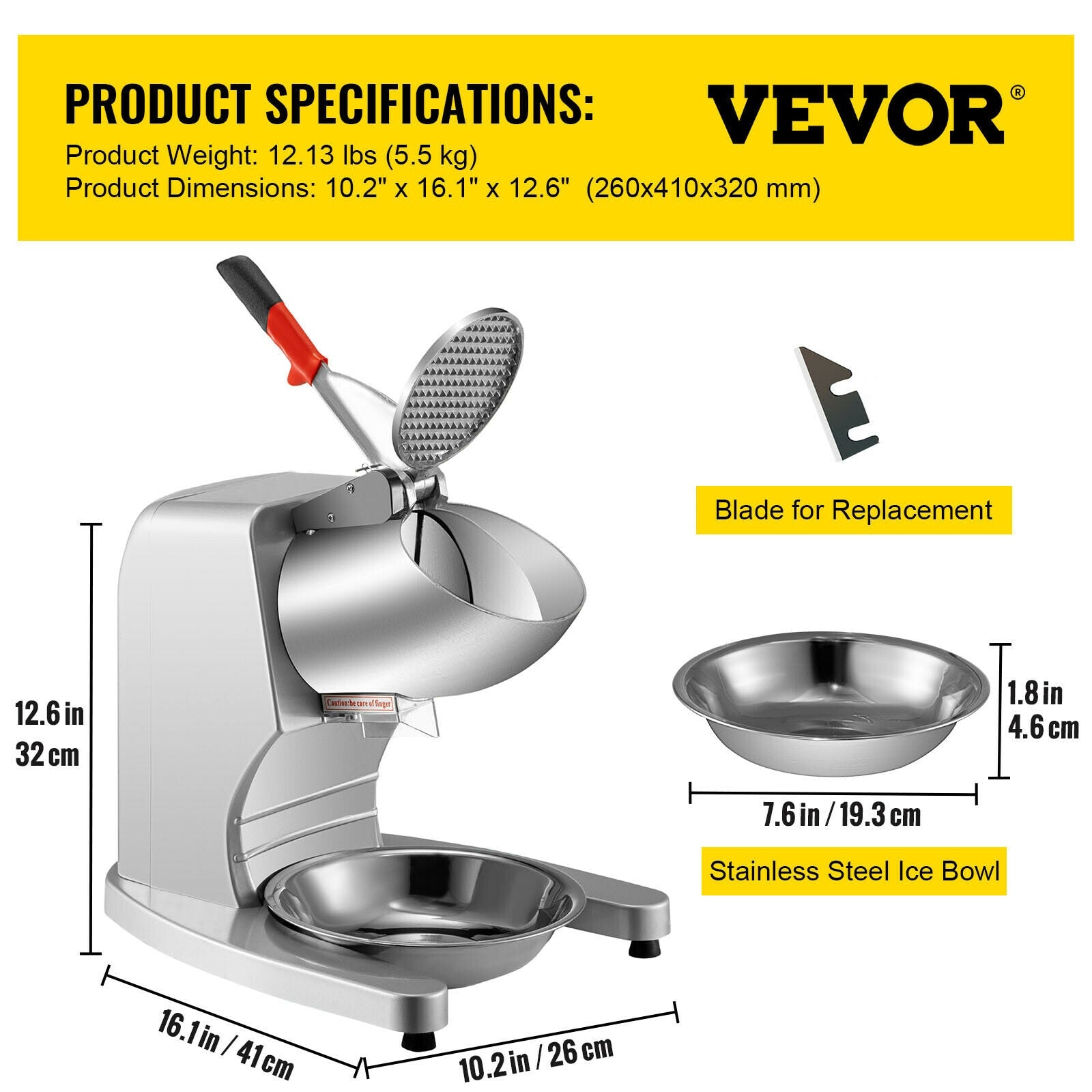 VEVOR Electric Dual Blade Ice Crusher 95Kg/H Commercial Snow Cone Granizing Machine with Free Tray Home Icy Drink Smoothie Maker - youronestopstore23