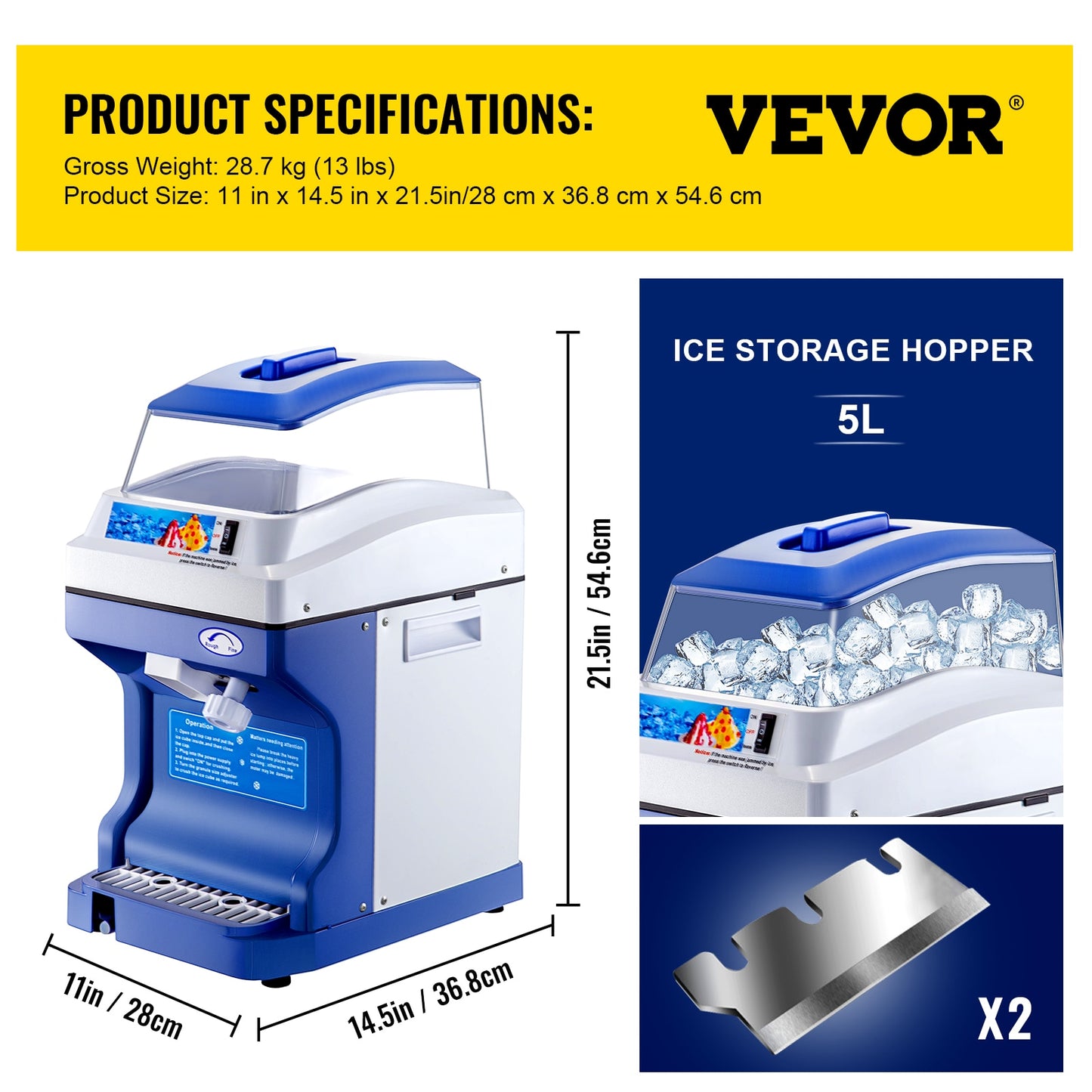 VEVOR 120/200 KG/H Electric Ice Shaver Shredder Snow Cone  Maker - youronestopstore23