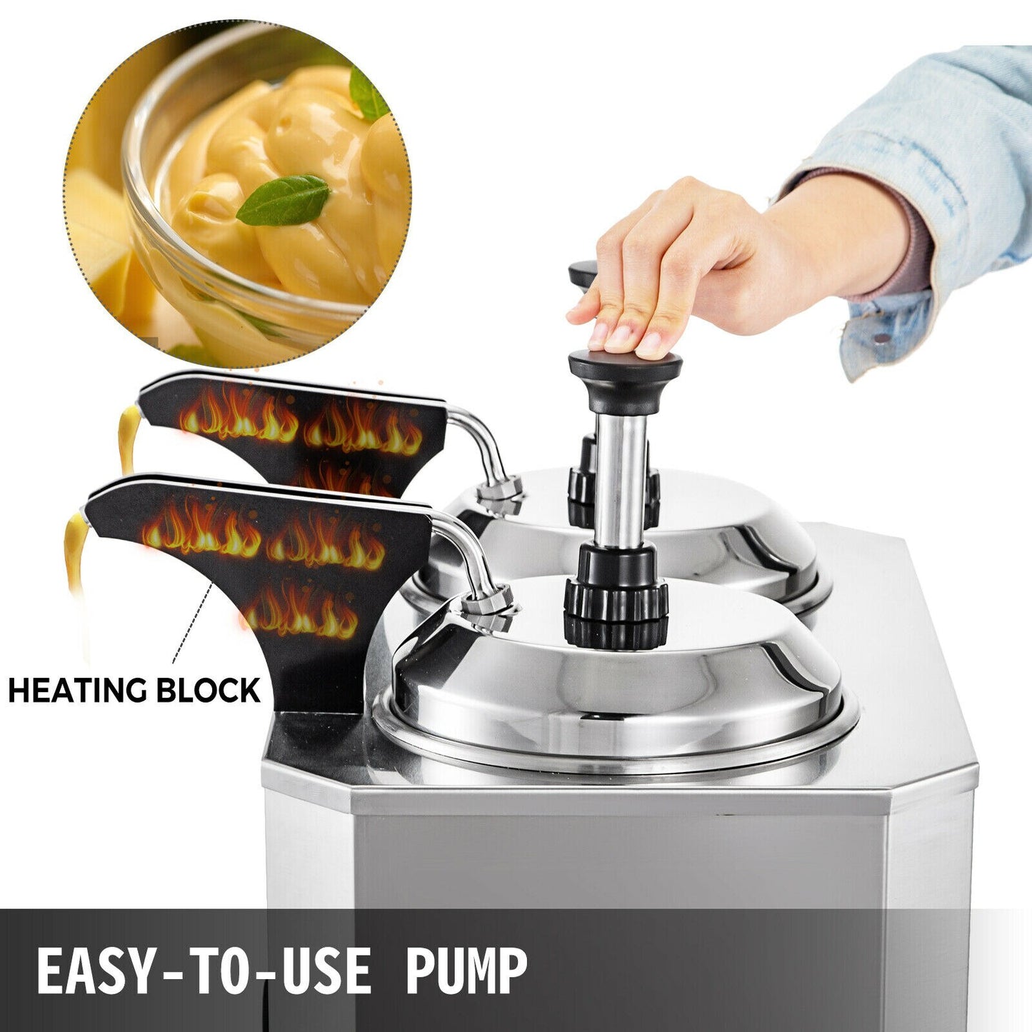 VEVOR Electric Nacho Cheese Warmer Dispenser W/ Pump Food-Grade Stainless Steel for Melting Hot Fudge Caramel Chili Curry Sauces - youronestopstore23