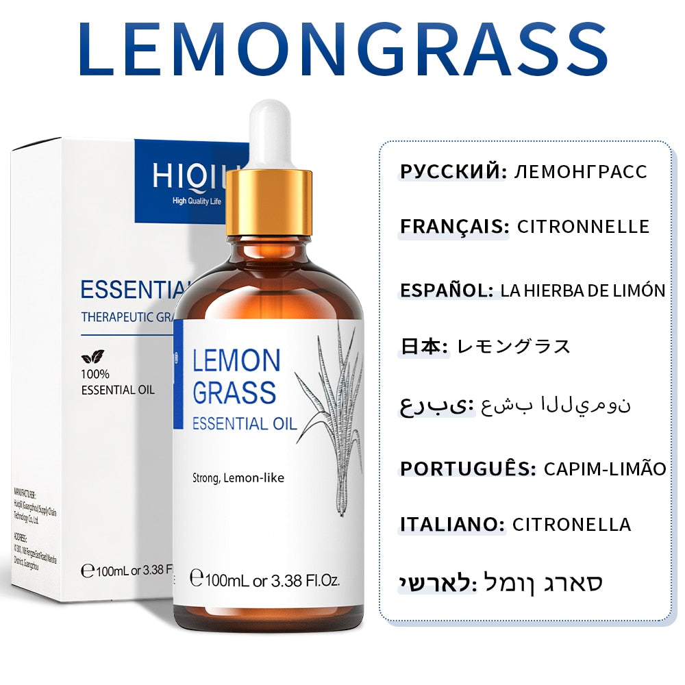 HIQILI 100ML Lemongrass Essential Oils,100% Pure Nature for Aromatherapy | for Diffuser,Humidifier,Massage | Mosquito Repellent - youronestopstore23