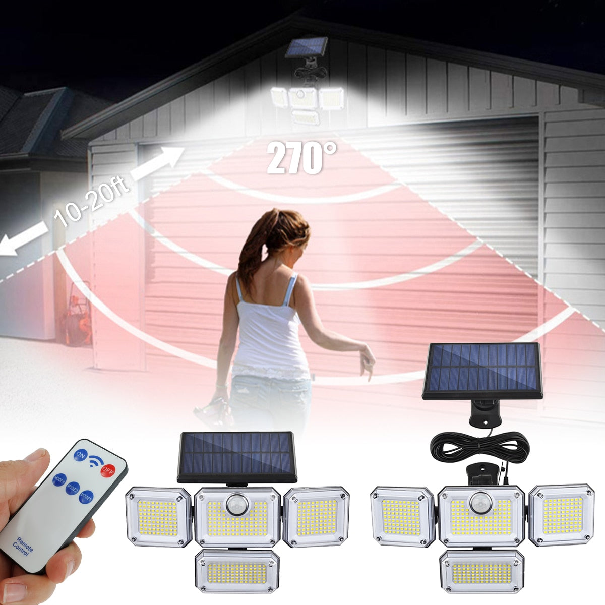 108/122/333 LED Solar Floodlight Motion Sensor Security Lamp Waterproof Garden Light 3 Head Solar Wall Lamp Outdoor Street Light - youronestopstore23