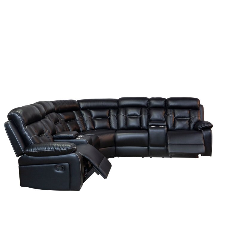 Black Manual Reclining Sofa Faux Leather Sofa Set Easy to assemble Soft and comfortable for indoor living room furniture