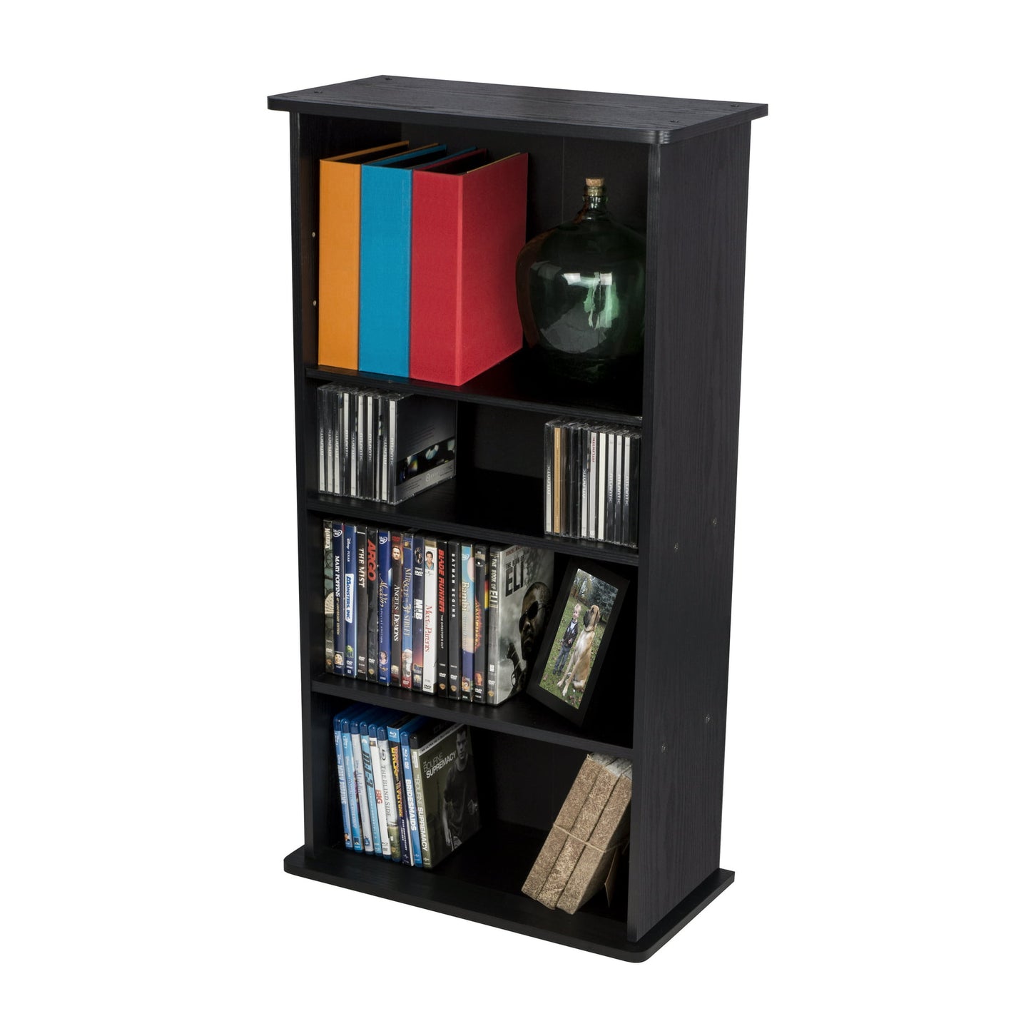 Atlantic 36" Drawbridge XL Wood Media Storage Shelf and Bookcase, 10" Depth (240 CDs, 108 DVDs), Black Woodgrain book shelf
