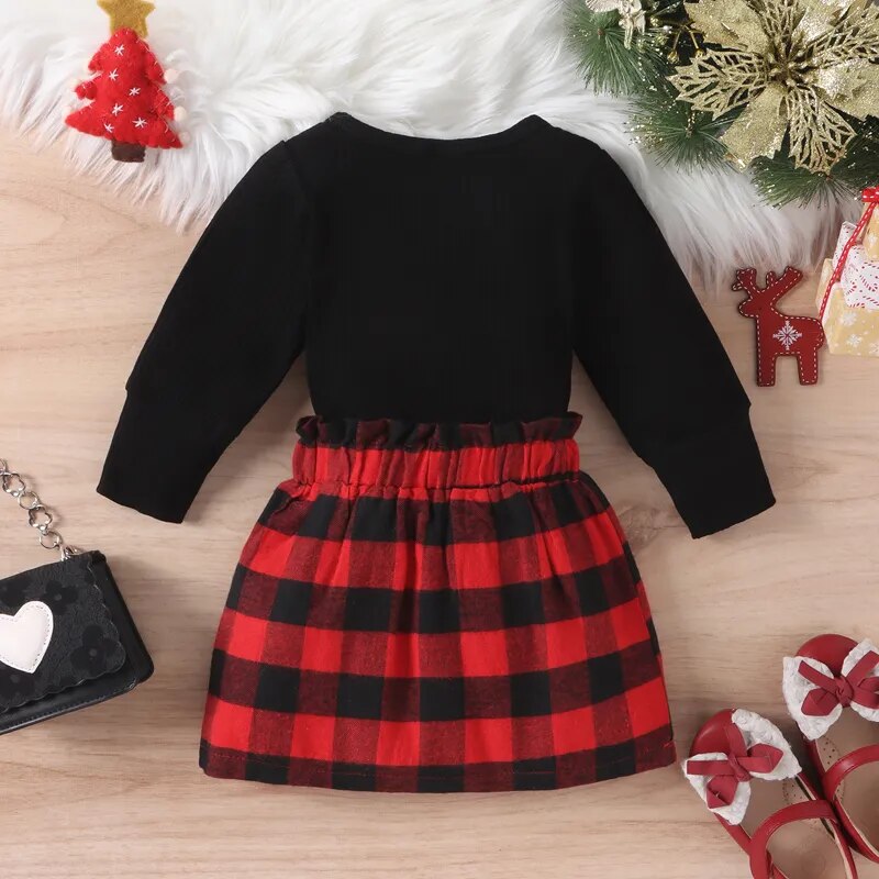 ma&baby 6M-5Y Christmas Kids Baby Girl Clothes Sets Children Toddler Knit Long Sleeve Tops Plaid Skirts Xmas Outfits Costume d05