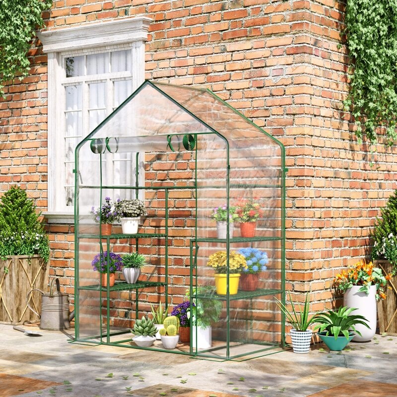 56&quot; x 29&quot; x 77&quot; Mini Greenhouse, Walk-in Greenhouse, Garden Hot House with 4 Shelves, Deep Green - youronestopstore23