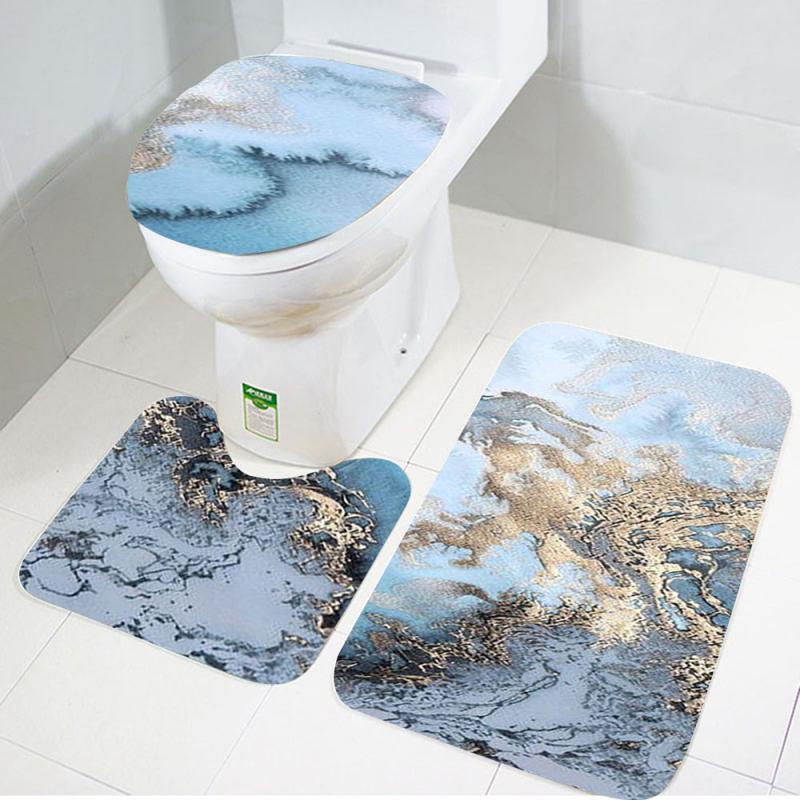 3pcs/set Black Marble Bath Mats Sets Washable Bathroom Pedestal Rug Toilet Seat Lid Cover Anti-Slip Door Carpets Art Home Decor