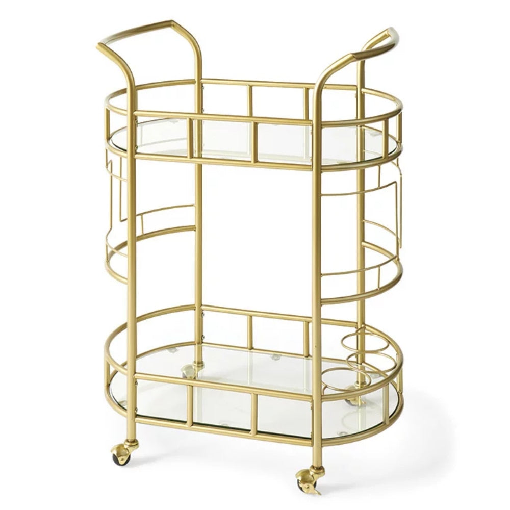 Bar Cart with Matte Gold Metal Finish, 2-Tiers Kitchen Island Table  Kitchen Island Table - youronestopstore23