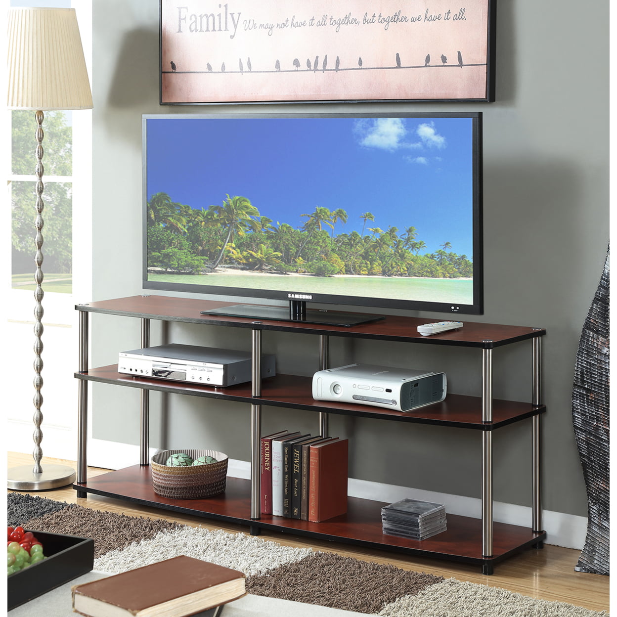 Convenience Concepts Designs2Go 3 Tier 65 inch TV Stand, Black tv stand living room furniture
