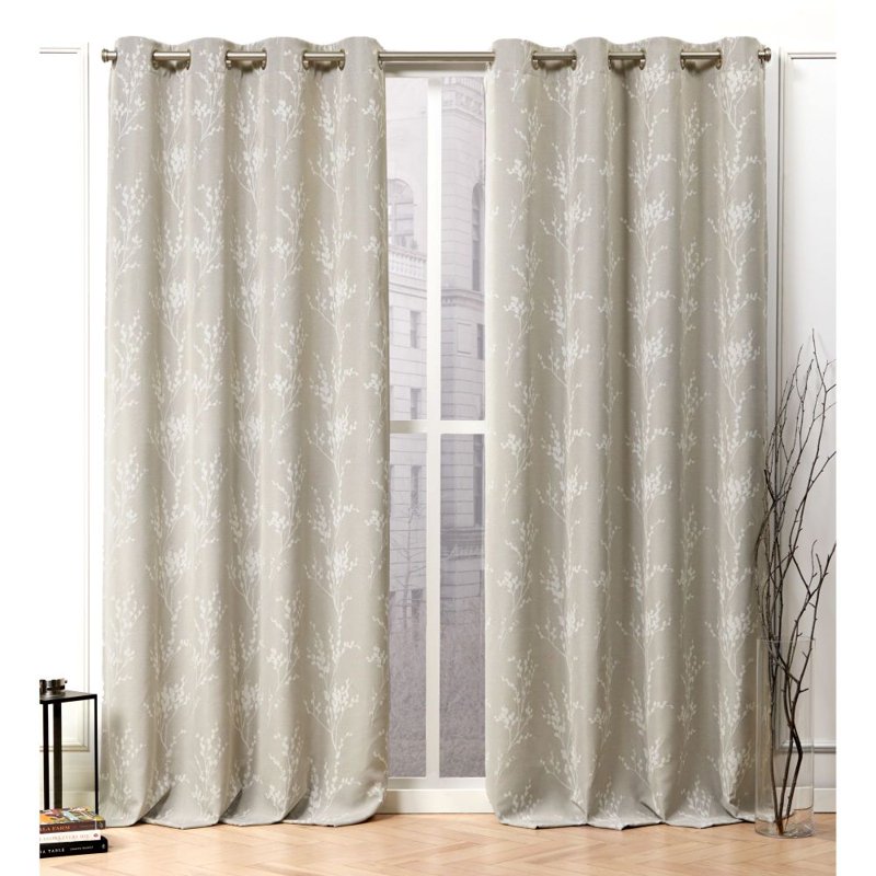 Floral Room Darkening Blackout Grommet Top Curtain Panel Pair, 52x84, Chambray Blue
