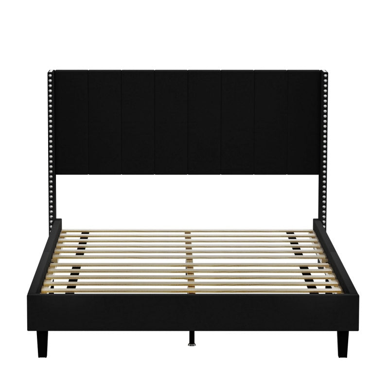 Queen Size Tufted Upholstered Bed Frame Low Profile Bed Frame Platform with Raised Wingback Headboard/No Box Spring Required
