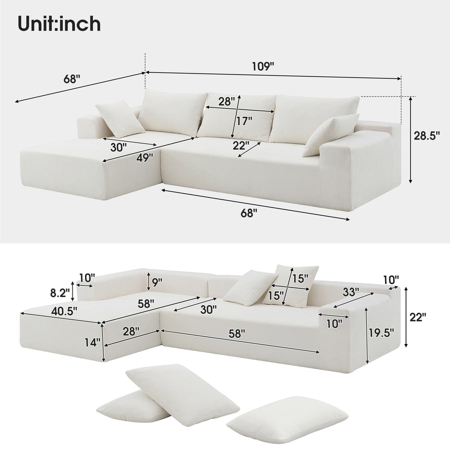 109*68" Modular Sectional Living Room Sofa Set, Modern Minimalist Style Couch, Upholstered Sleeper Sofa