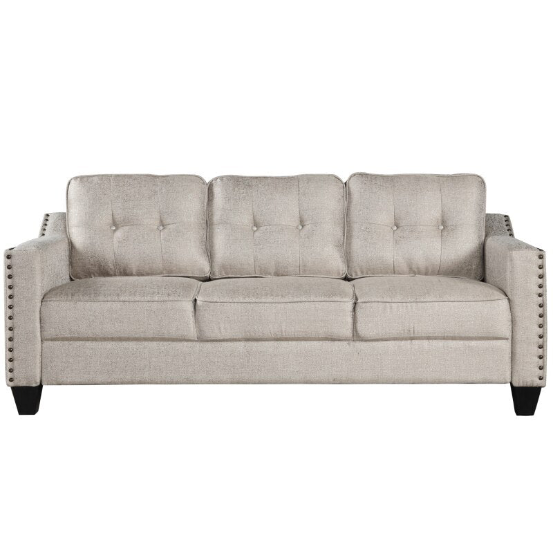 3 Piece Living Room Set, 1 Sofa, 1 Loveseat and 1 Armchair with Rivet on arm Tufted Back Cushions