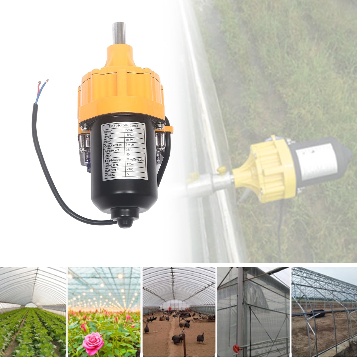 24V 100W Electric Film Roller Greenhouse Film Roll Up Motor Greenhouse Film Winding Machine Automatic Venting - youronestopstore23