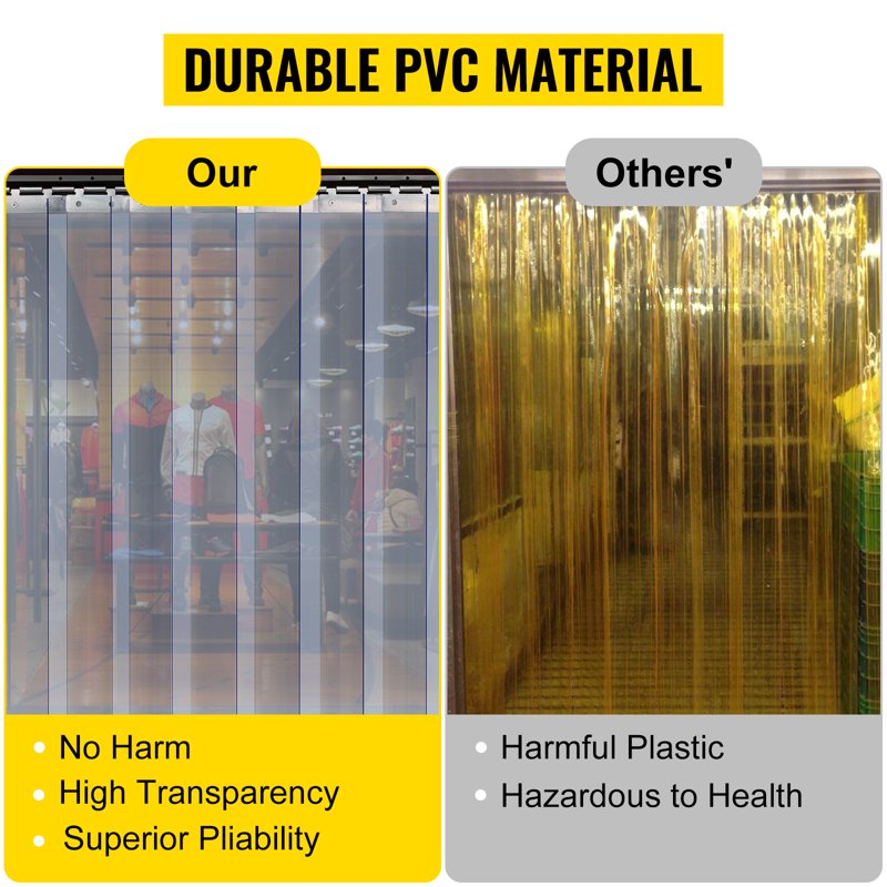 Curtain, 3ft Width x 7ft Height Plastic Strip Curtain, Clear PVC Freezer Curtain, 0.08in Thickness Plastic Door Strip w/ Over 50