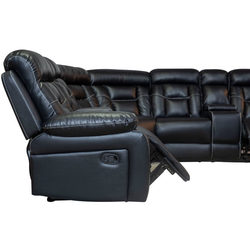 Black Manual Reclining Sofa Faux Leather Sofa Set Easy to assemble Soft and comfortable for indoor living room furniture