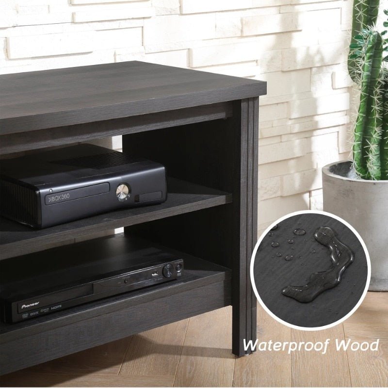 Farmhouse TV Stand for 75 inch TV with 6 Storages, wood, Black tv table