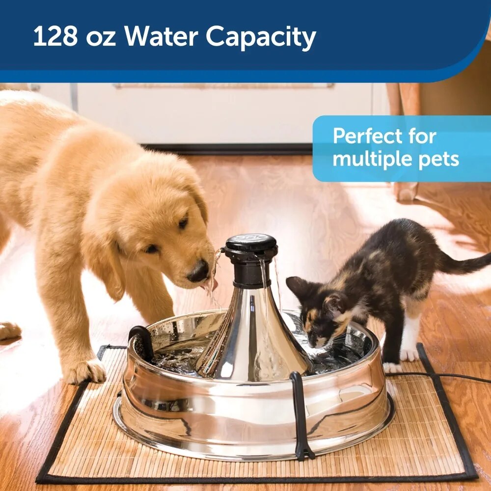 PetSafe Drinkwell Stainless Multi-Pet Pet Fountain - Automatic Dog and Cat Water Bowl - 128 oz