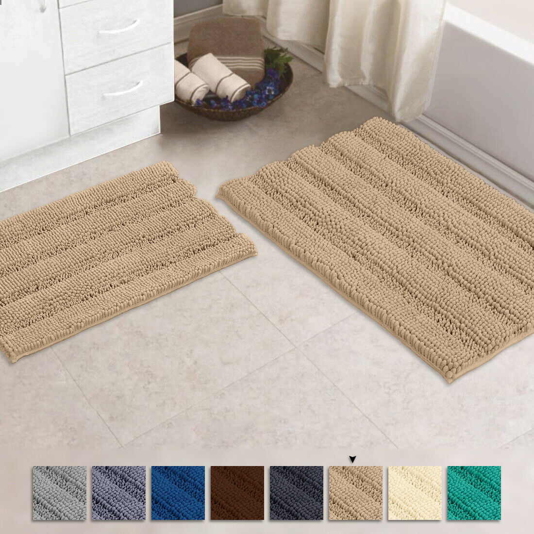 Non Slip Thick Shaggy Chenille Bathroom Rugs, Bath Mats for Bathroom Extra Soft and Absorbent - - youronestopstore23