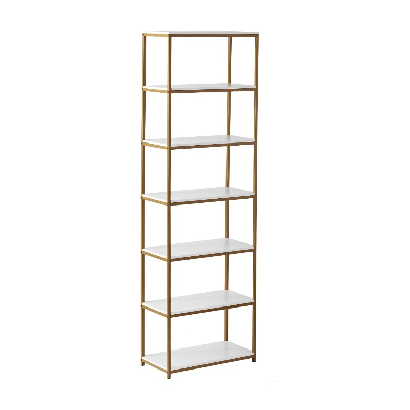 Mainstays 6-Shelf Gold Metal Frame Bookcase, White shelves