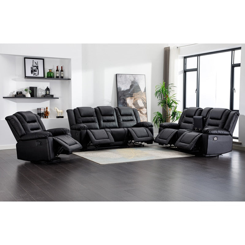 Black 3 Pieces Recliner Sofa Sets,PU Leather Lounge Chair Loveseat Reclining Couch for Living Room,for living room furniture