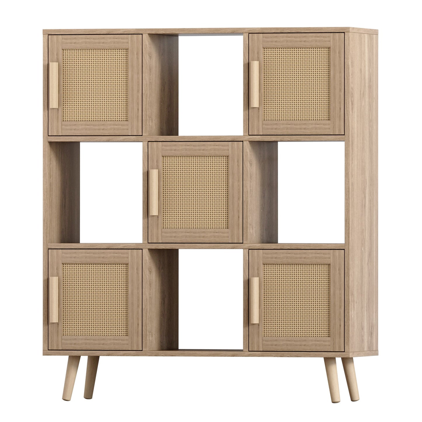 9-Cube Organizer, Storage Cabinet W/4 Open Cubes & 5 Cabinets Free Standing Wooden Cubby Bookcase Compartment Units[US-Stock]
