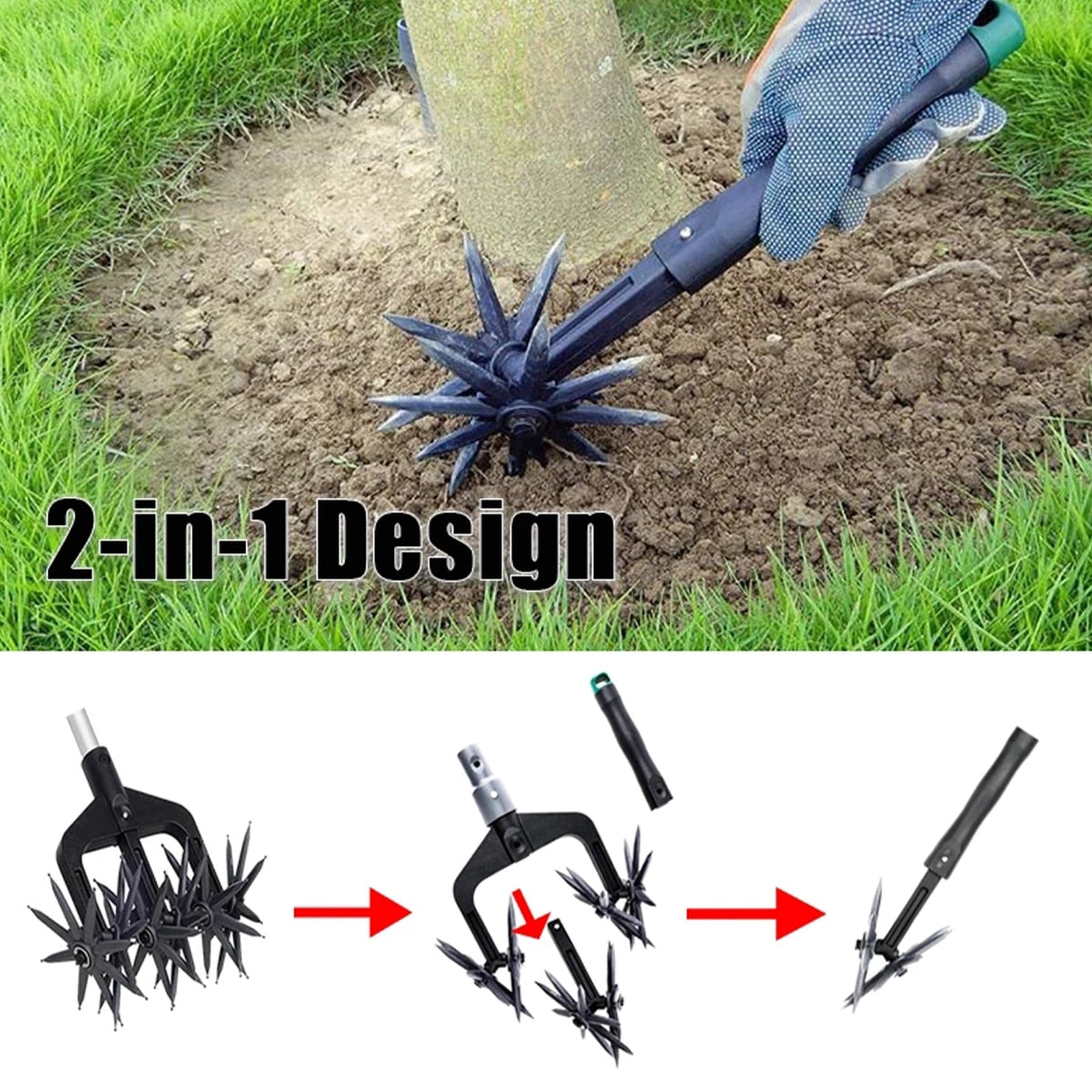 Garden Lawn Manual Rotary Tiller Grass Repair and Seed Cultivator with 6 Star Wheel Labor-Saving Practical Soil Turning Tool - youronestopstore23