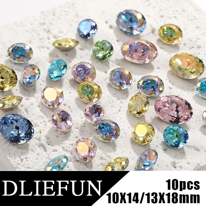 10pcs Oval Glitter Crystals Diamond Glass Rhinestones For Clothing DIY Glue On Nail Decoration Sewing Accessories K9 Glass Beads