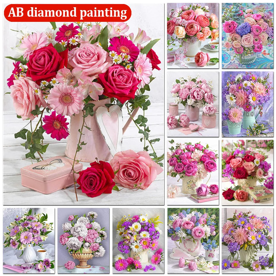 AB Diamond Painting Flower Diamond Mosaic Embroidery Full Round Rhinestone Cross Stitch Kit Diy Home Decor Gift New