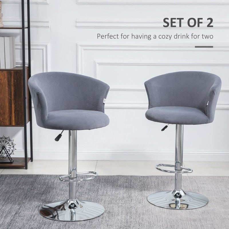 Adjustable Bar Stools Set of 2, Velvet Kitchen Stool, Upholstered Counter Height Barstool with Swivel Seat, Wing Back, Footrest