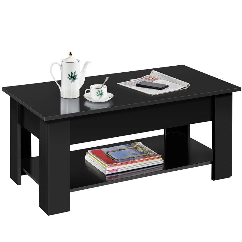 SMILE MART Modern Lift Top Coffee Table with Hidden Compartment & Storage, Black coffee table