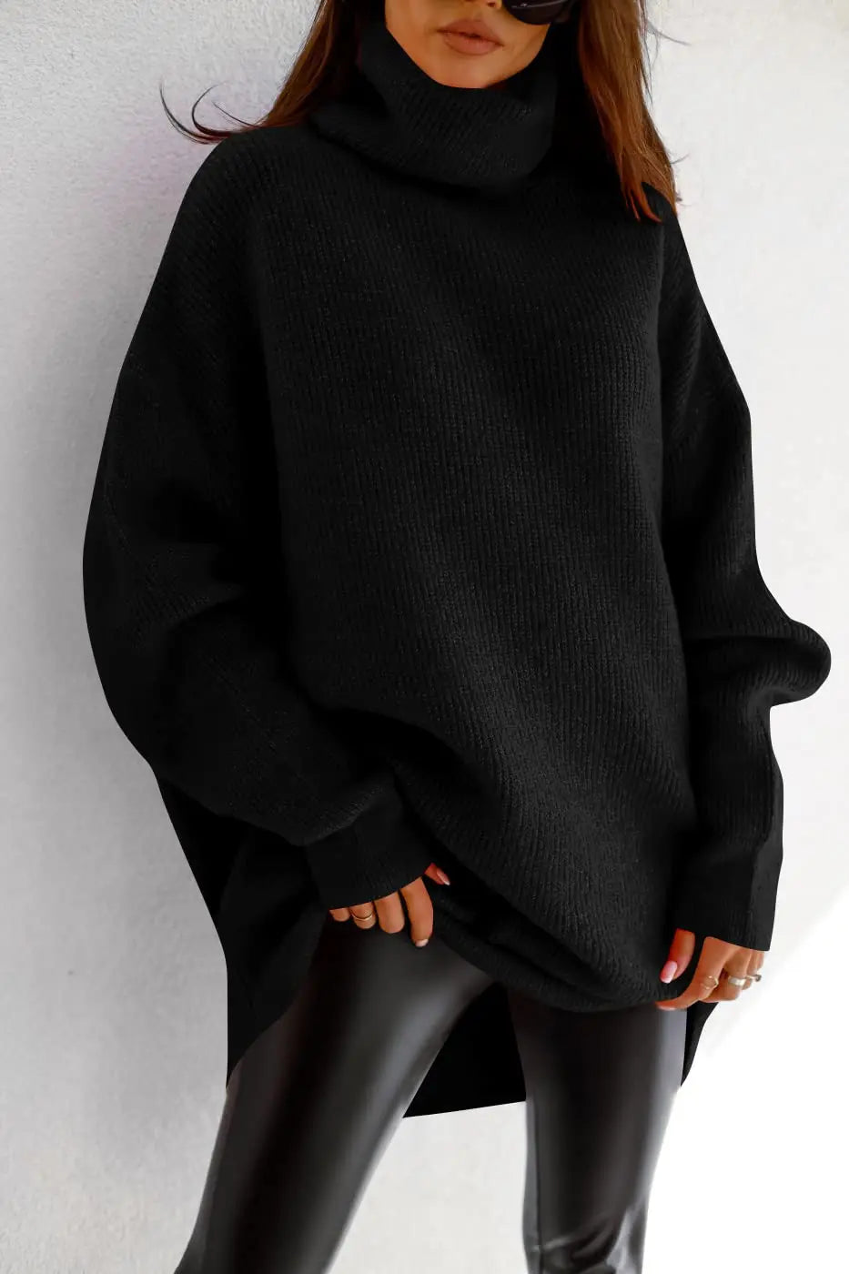HOT Womens Turtleneck Oversized Sweater Batwing Chunky Pullover Sweater Casual Fall Knit Jumper Tunic Top