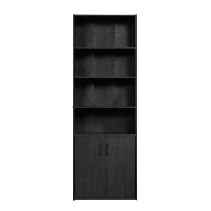 Mainstays Traditional 5 Shelf Bookcase With Doors, Black bookshelves