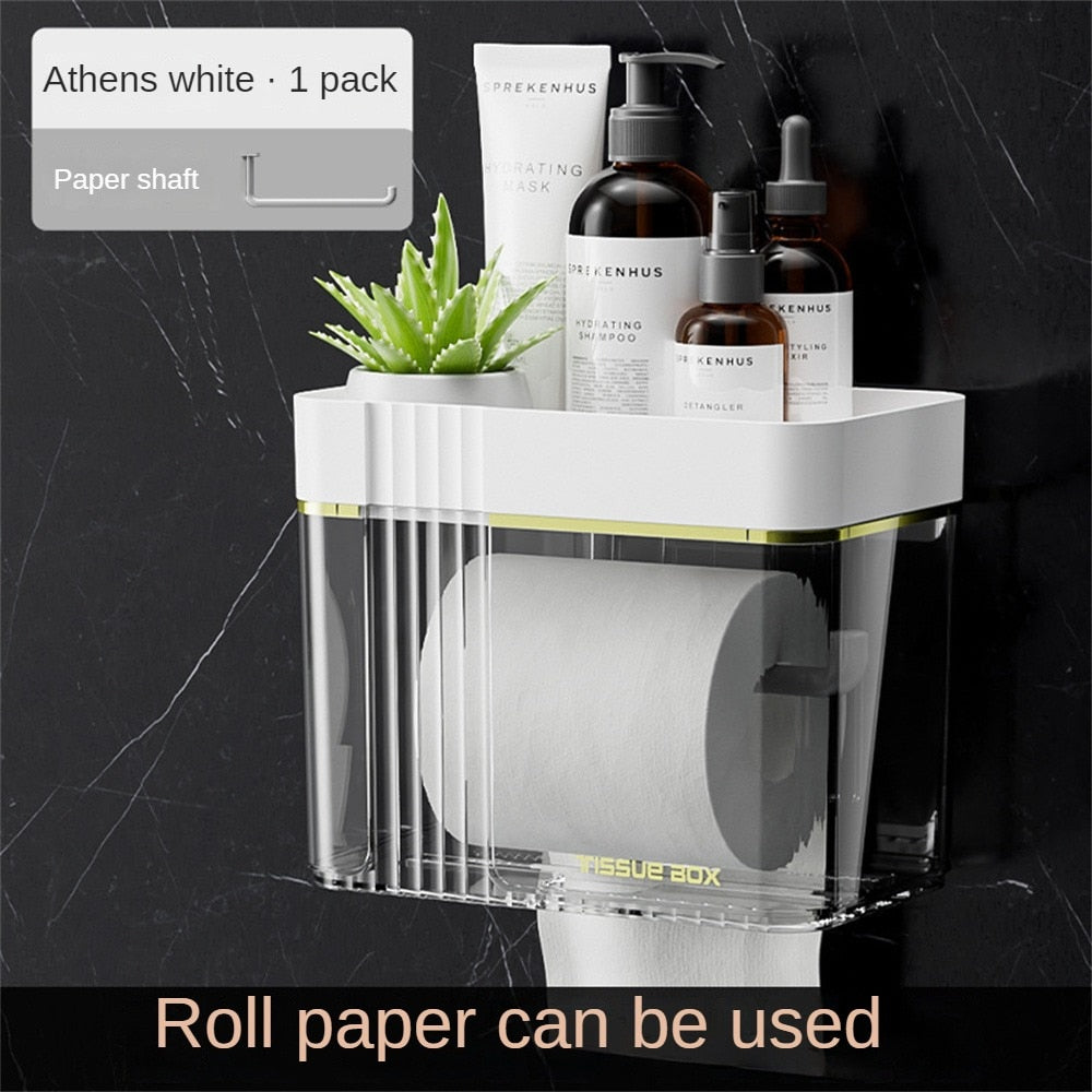 Wall-mounted Roll Paper Holder Plastic Toilet Shelf Multifunction Household Roll Paper Storage Rack Bathroom Accessories New
