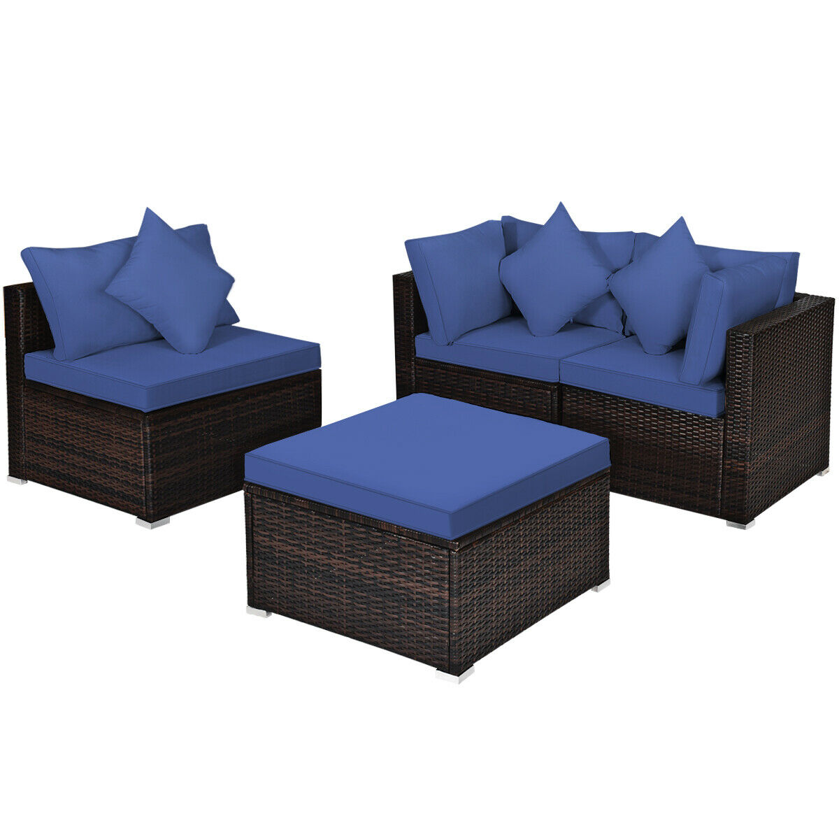 4PCS Patio Rattan Wicker Sofa Furniture Set Cushioned Conversation Ottoman Set HW66750 - youronestopstore23