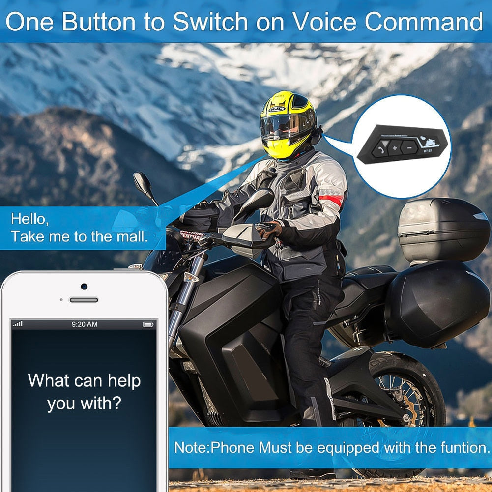 Universal Motorcycle Bluetooth-compatible Intercom Helmet Headset Communication System Waterproof 30m Automatic Answering - youronestopstore23