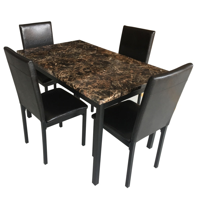 5 Piece Metal Dinette Set with Faux Marble Top - Black,dinning set,table,4 chairs,Suitable For Restaurants And Living Rooms