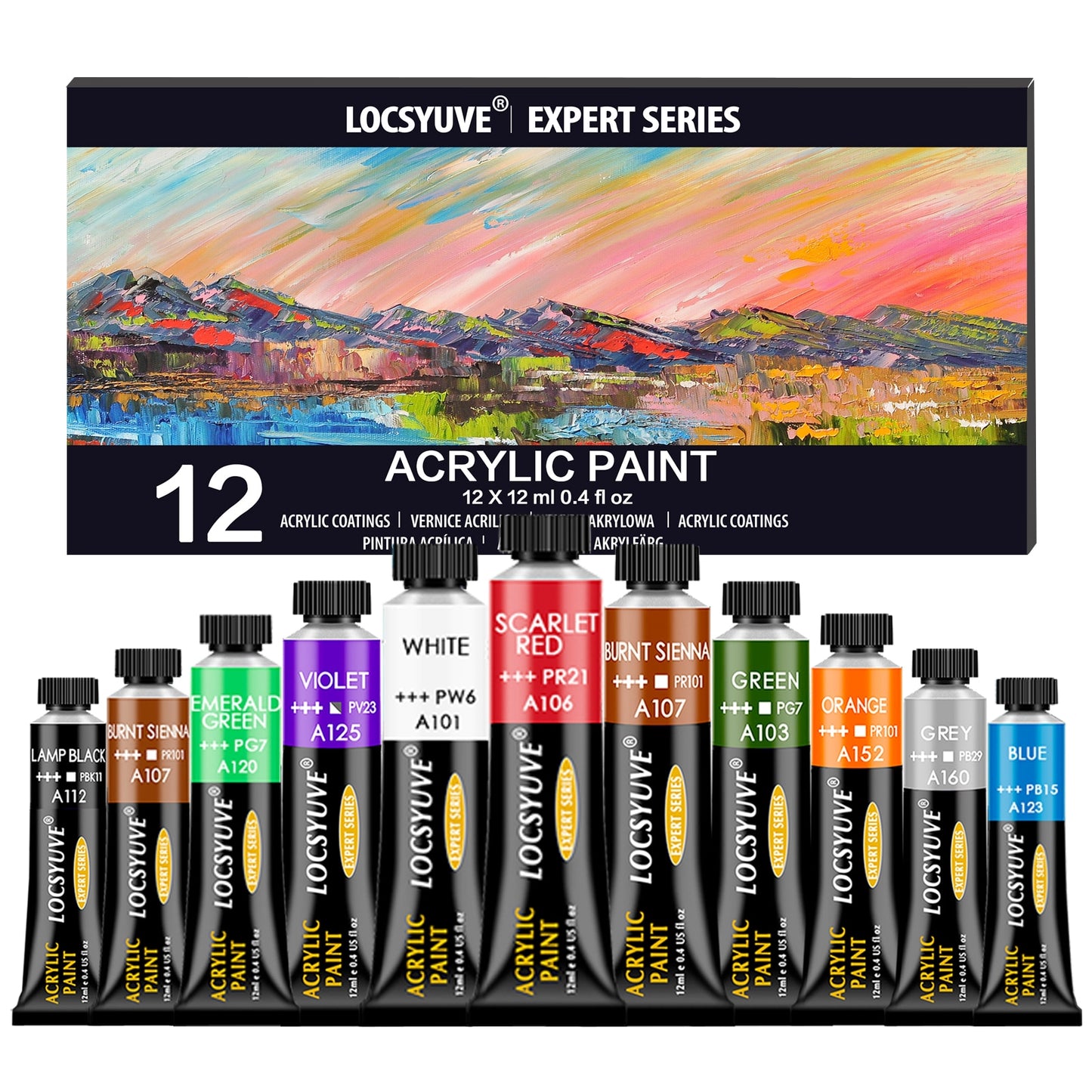Locsyuve Acrylic Paint,Set of 24 Colors, 12ml/22ml/Tube, Acrylic Paint Set, Paint for Fabric, Rich Pigments for Artists Kids - youronestopstore23